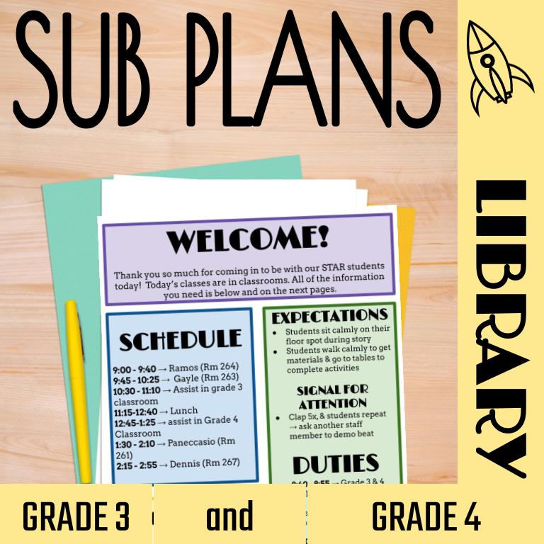 No-Prep Library Sub Plans for Grades 3 and 4